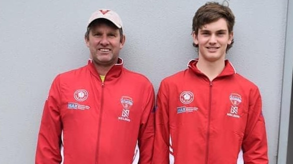 Keith Slade with son Henry Slade at the Orroroo Football Club. Henry currently plays for Norwood and Prince Alfred OC. Picture: Orroroo Football Club