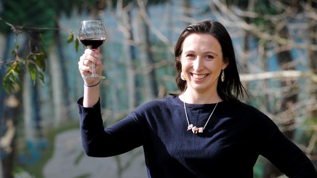 Ellie McAlpine of Ferntree Gully toasts to her suburb’s love of red wine. Picture: Andrew Henshaw