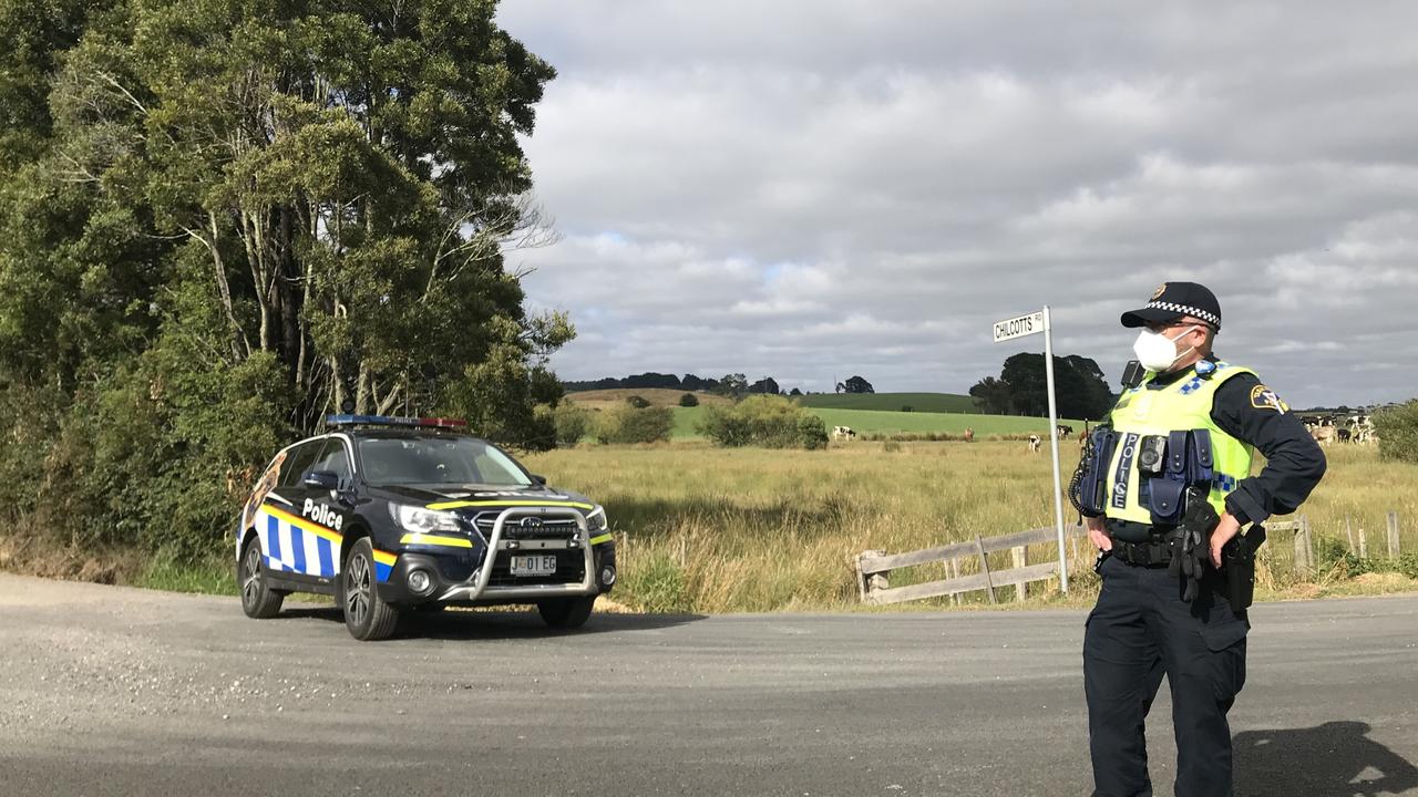 Police at the scene where a body was found at a remote property in Sprent. Picture: Helen Kempton.