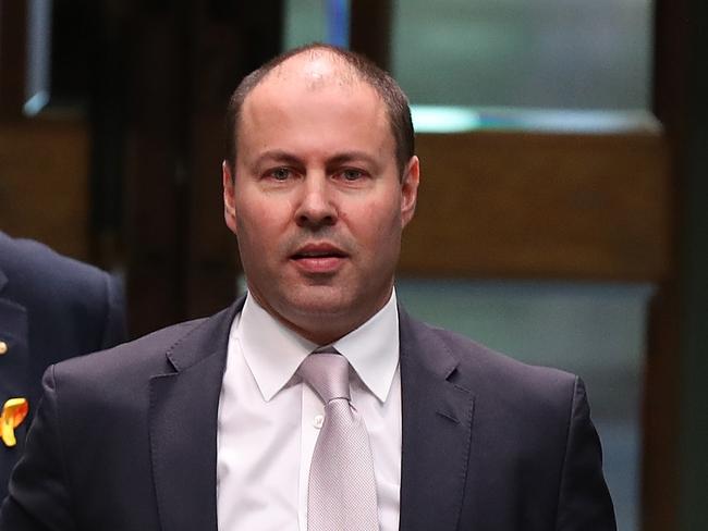 Treasurer Josh Frydenberg arriving for Question Time in the House of Representatives Chamber, at Parliament House in Canberra. Picture Kym Smith