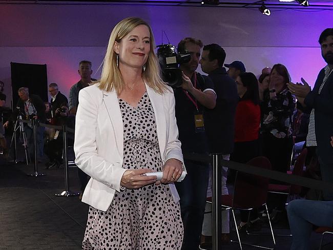 Labor leader Rebecca White after conceding defeat in the 2021 state election. Picture: Zak Simmonds