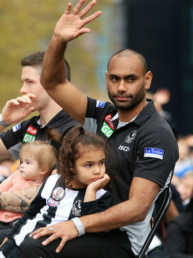 Collingwood’s Travis Varcoe in the AFL Grand Final Parade. Picture: Mark Stewart