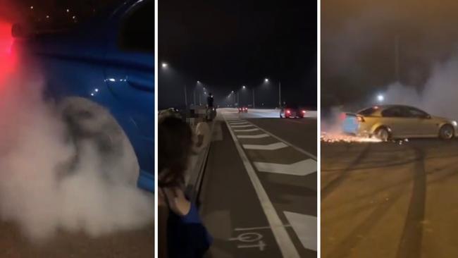 Videos uploaded to TikTok shows brazen hoons doing burnouts and racing on the streets of Townsville. Source: TikTok