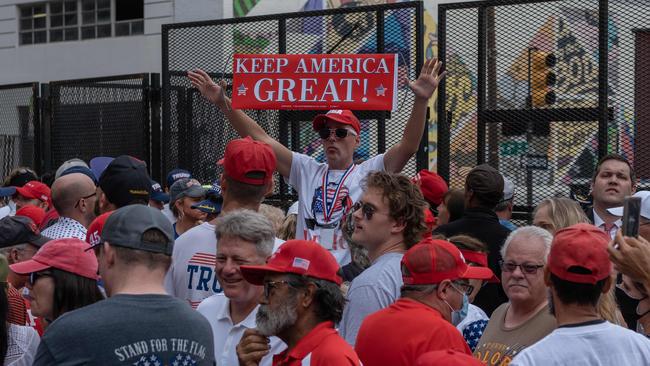 Supporters of US President Donald Trump wait to enter the gates ahead of the Tulsa rally. Picture: Seth Herald/AFP