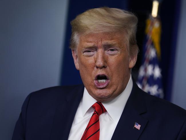 President Donald Trump speaks during his daily coronavirus press briefing. Picture: AP