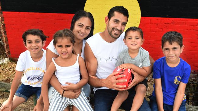 Marlion Pickett, his partner Jessica and their four children Marlion, Shaniquae, Levi and Latrell. Picture: Tony Gough