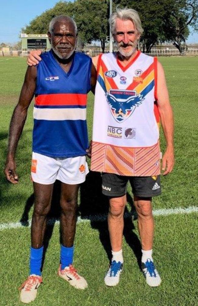 Ngukurr Bulldog veteran Keith Rogers with Malcolm Hales. Picture: SUPPLIED