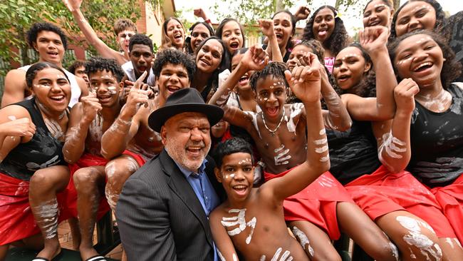 Noel Pearson enjoys time with indigenous students, shortly before delivering a talk about Mabo, at his old school, St Peters Lutheran College in Indooroopilly, Brisbane. Lyndon Mechielsen/The Australian