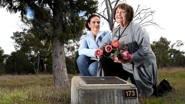 Danielle Gray, secretary of the Friends of Soldiers' Memorial Avenue, left, with Ann Worlsey, 77, of Margate at the tree of Henry Pearce. Picture: SAM ROSEWARNE