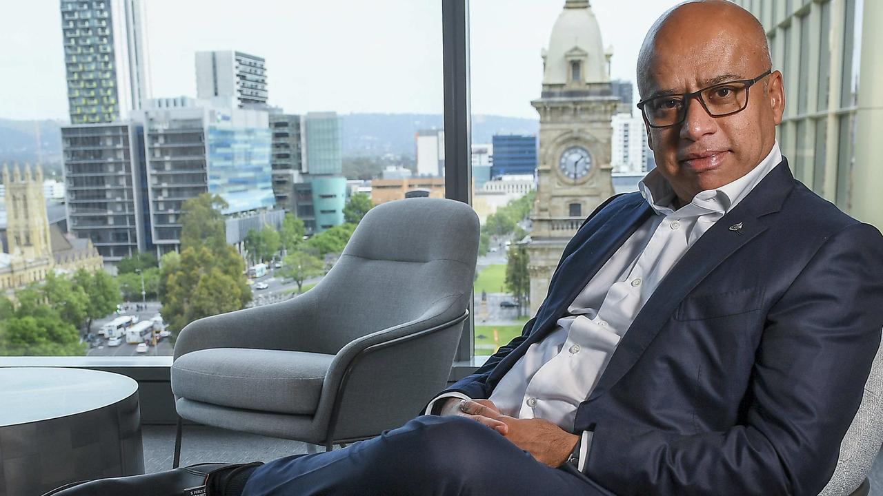 Sanjeev Gupta poses in his city office on the 10th floor of the EY building in Adelaide last year. Picture Mark Brake