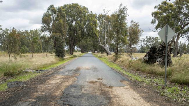 Road damage appears next to clogged or failed drain, such as this section of Leckies Rd, near Euroa. Picture: Zoe Phillips