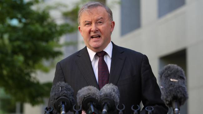 Anthony Albanese at a press conference announcing Mr Setka’s departure from the party. Picture: Kym Smith