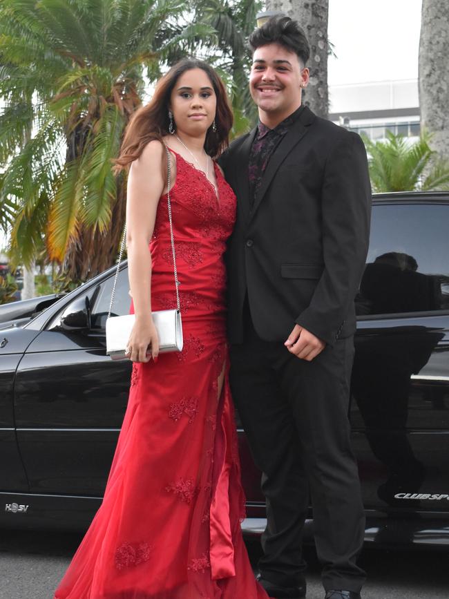 Quiera-lei Afflick and Nayshua Wurzbacher at the Sarina State High School formal at the MECC, Mackay, on Thursday November 19. Picture: Zizi Averill
