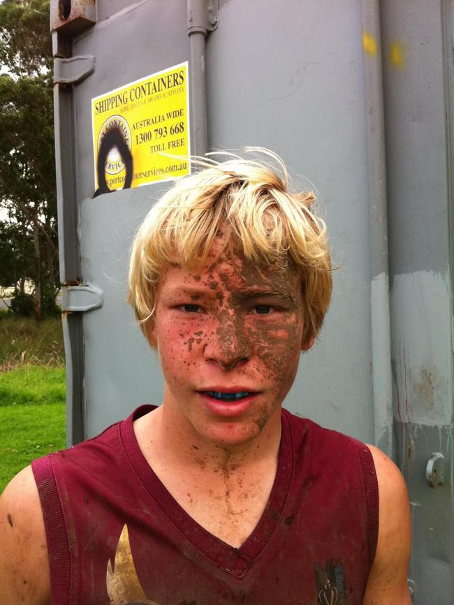 A muddy Heeney in his junior days at Cardiff Hawks in Newcastle. , Picture: Supplied