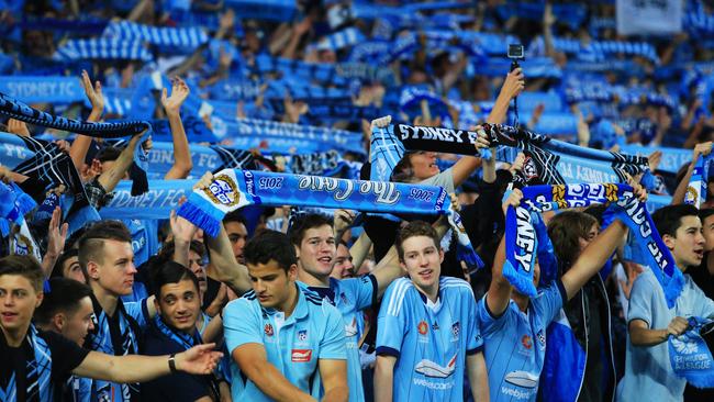 A sellout crowd of more than 40,000 during the Sydney FC and Western Sydney Wanderers A-League game at Allianz Stadium. Picture: Mark Evans