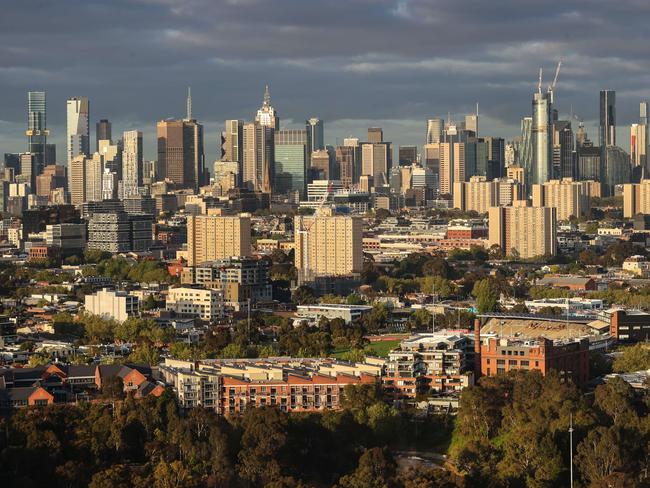 2022 Melbourne City CBD aerial images sunrise. From the east over Collingwood.                    Picture: David Caird