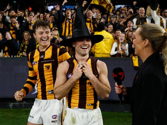 Nick Watson feels the love from his ‘Wizard’ army post-match. Picture: Michael Willson/AFL Photos via Getty Images