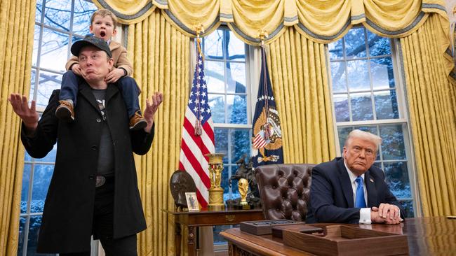 Musk with his son X Ã A-Xii in the Oval Office of the White House with US President Donald Trump. Picture: AFP