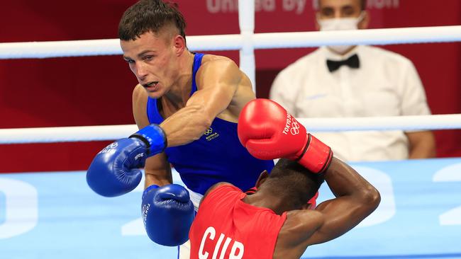 Garside in action against Cuba’s Andy Cruz at the 2020 Tokyo Olympics. Picture: Adam Head