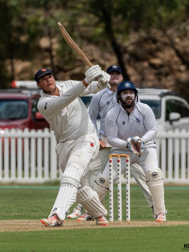 Mudgeeraba Nerang batsman Dayne Siede in action against Broadbeach Robina on Saturday. Picture: KPM Sports Images