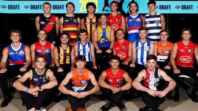 MELBOURNE, AUSTRALIA - NOVEMBER 20: The 2023 first-round draft picks are seen during the 2023 AFL Draft at Marvel Stadium on November 20, 2023 in Melbourne, Australia. (Photo by Michael Willson/AFL Photos via Getty Images)