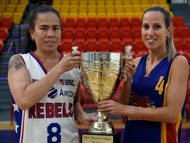 2021 Darwin Basketball League women’s captains Chantelle Lee (Rebels) and Kylie Duggan (Jets). Picture: Amanda Parkinson