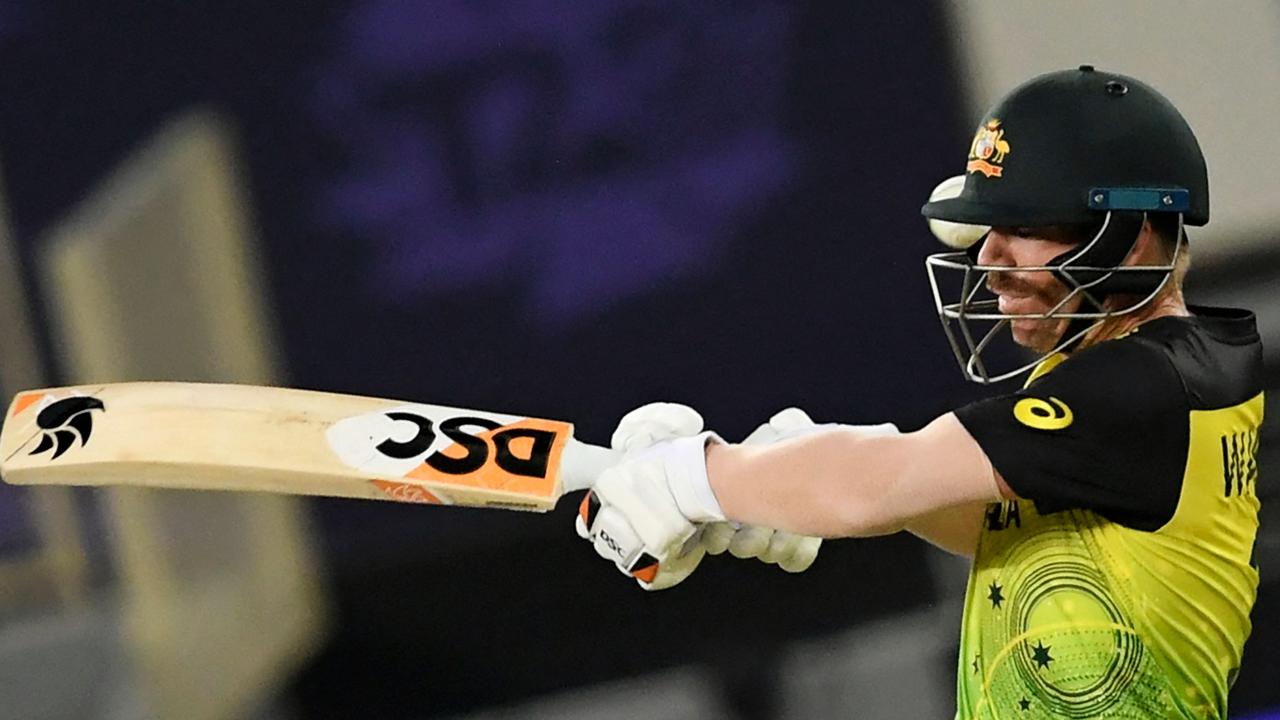 Australia's David Warner plays a shot during the Twenty20 World Cup cricket match between Australia and Sri Lanka.