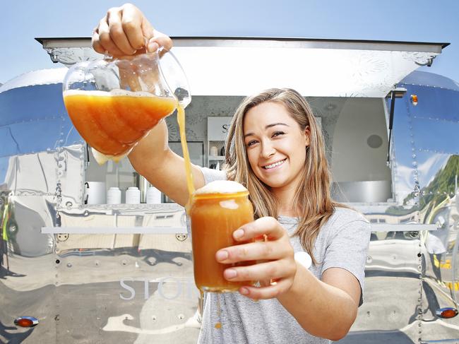 Owner of Storm+India, India Bellamy, 26, of Longford, in front of her tea stall ahead of the Taste of Tasmania. Picture: ZAK SIMMONDS