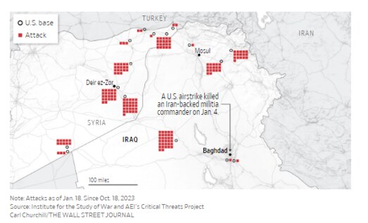 Attacks on US positions in Iraq. Picture: The Wall Street Journal