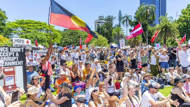 The Freedom Rally in the Brisbane CBD on Saturday. Picture: Richard Walker