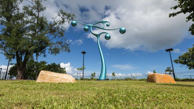 The Cyclone Tracy kinetic sculpture, Coriolis, at Bundilla Beach officially opened for public viewing on Thursday. Picture: Pema Tamang Pakhrin