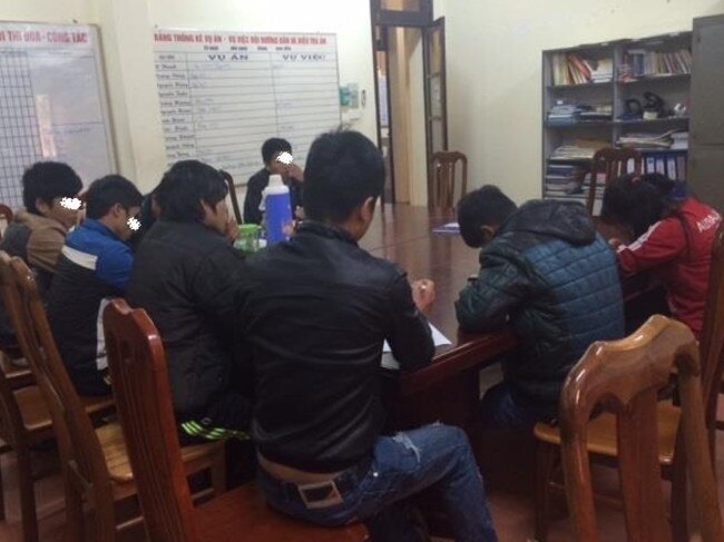 Earlier this month, Blue Dragon stopped the trafficking to China of 33 children and young adults, some of whom are seen here writing statements for the police. Picture: Blue Dragon