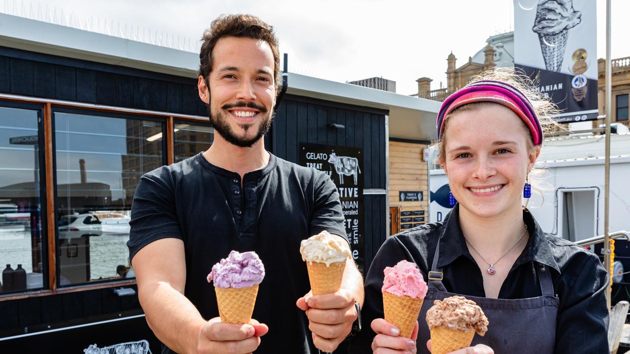 Ernesto Rico and Rose Curry from Van Diemens ice-cream at their punt on constitution dock. Picture: Linda Higginson