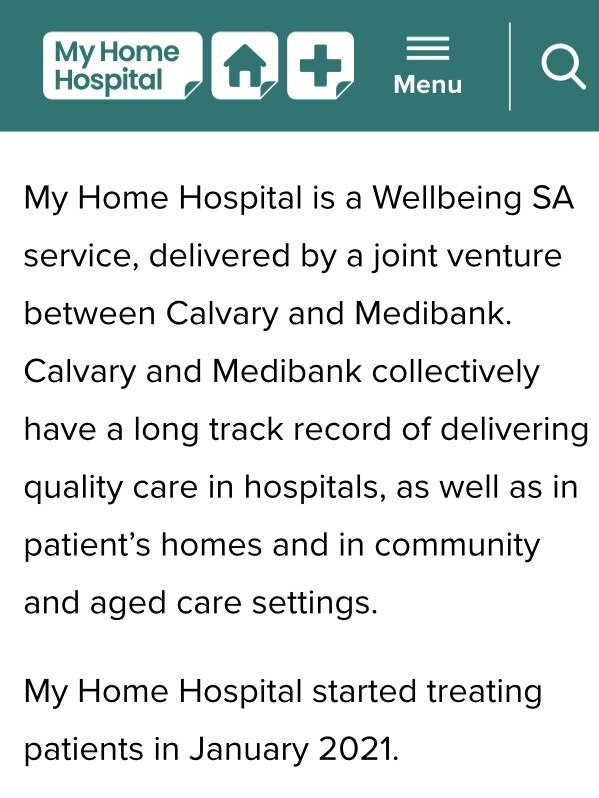 A screenshot from the My Home Hospital website.