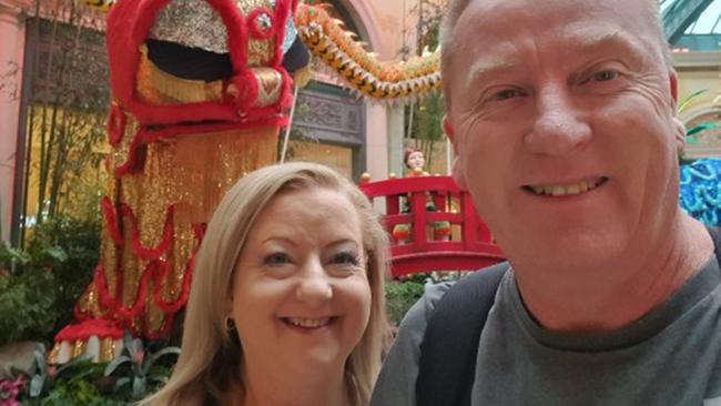 Rachel Hodgkinson, who fell seriously ill while on holiday in Las Vegas, with her partner of 10 years, Darryl Kelcey. Picture: Supplied