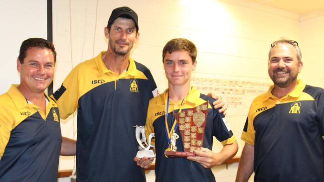 Jack Ison Batting Aggregate Award Winner Cooper Keogh congratulated by Todd Keogh, Troy Ashton and Alastair Lewis. Picture: Supplied