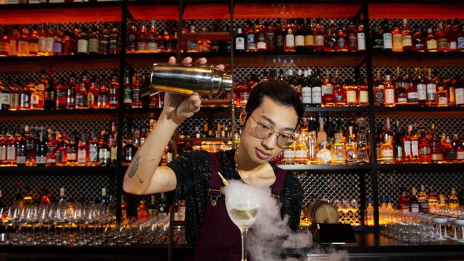 Bartender making a cocktail at Nick &amp; Nora’s. Picture: Justin Sanson