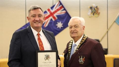 Blacktown City Mayor Tony Bleasdale (right) with Councillor and NSW Police Chief Inspector Bob Fitzgerald, who was elected to Council in 2021.