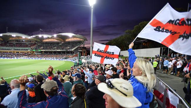 Barmy Army supporters on Day 4 of the Second Test match between Australia and England at the Adelaide Oval in 2017. Picture: AAP / David Mariuz