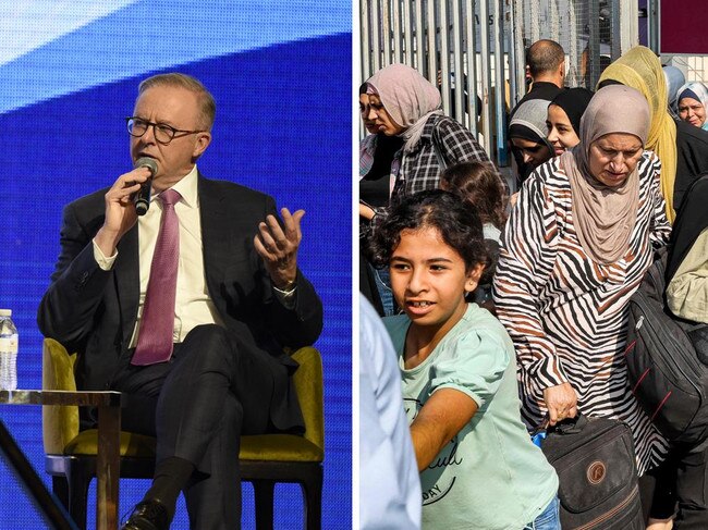 Prime Minister Anthony Albanese and Rafah border crossing.