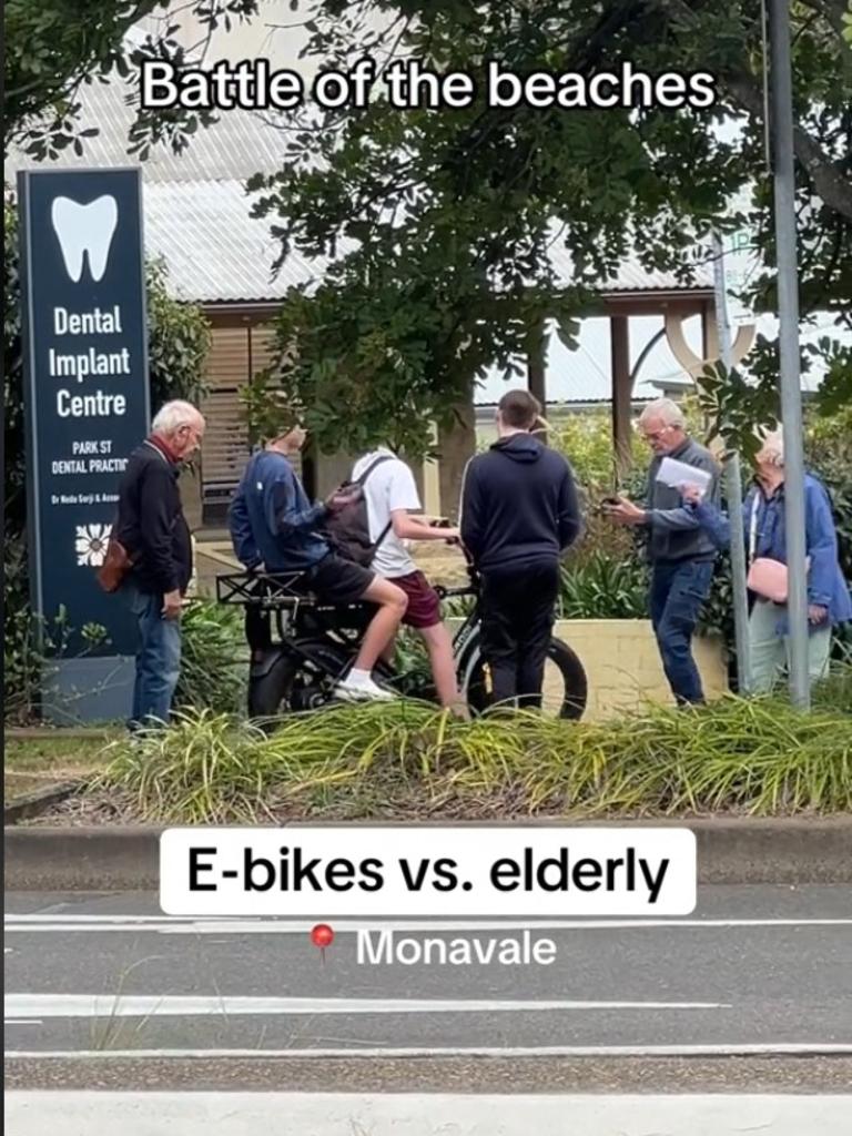 A video captures a standoff between teens and elderly residents over an E-bike on a footpath in Sydney’s Northern Beaches. Picture: TikTok/ franciscolikes2disco