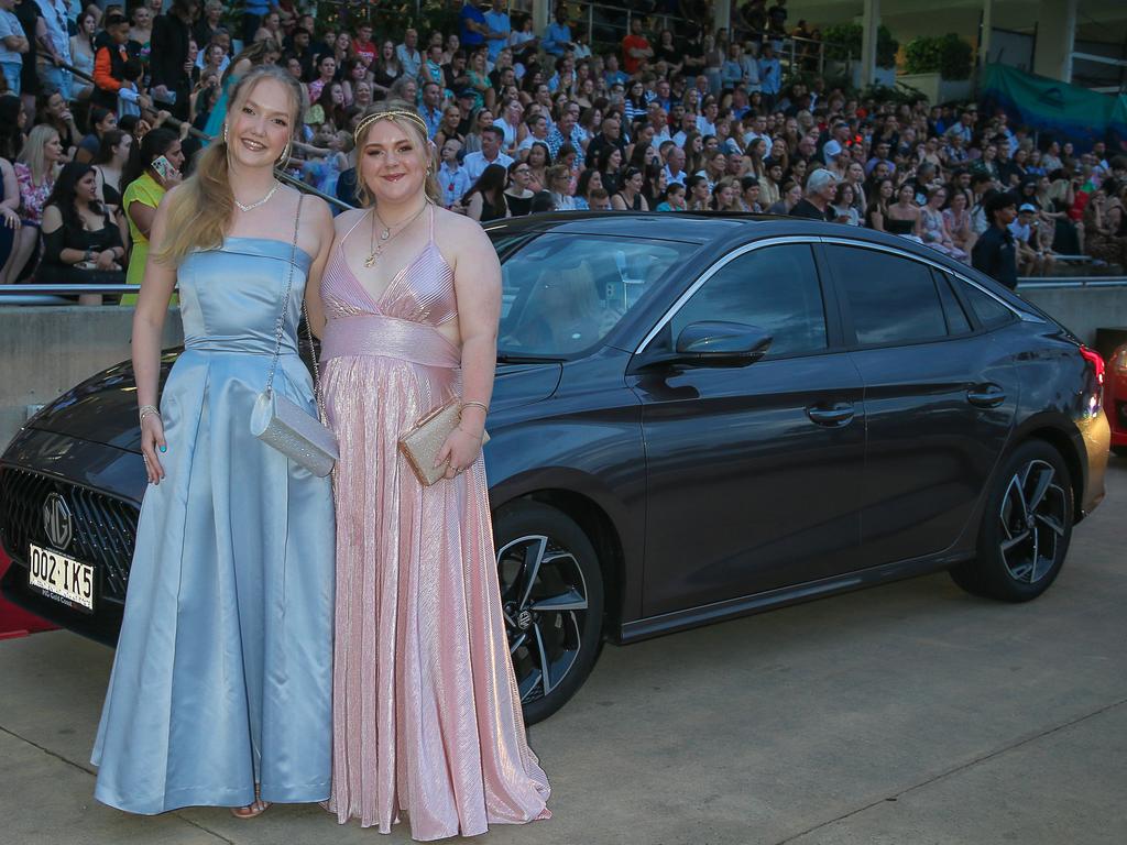 Emma Bishop and Lauren Tucker at the Red Carpet arrivals at Sea World for the Pimpama SHS Formal 2023. Picture: Glenn Campbell