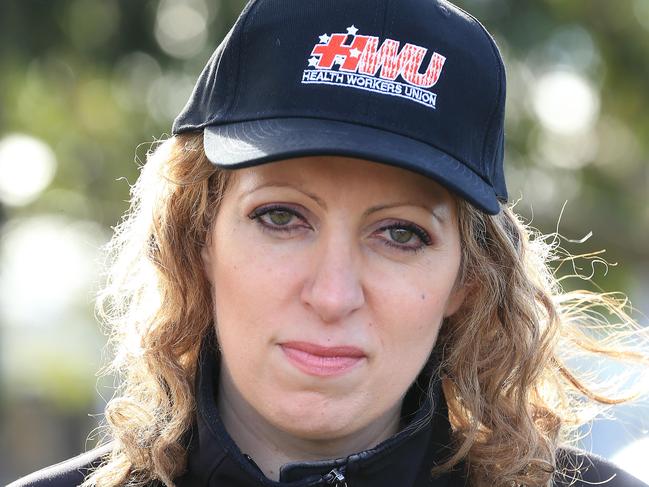 Health Workers Union Secretary Diana Asmar at the union rally over 100 job losses at Barwon Health's in-house laundry. Picture: Peter Ristevski