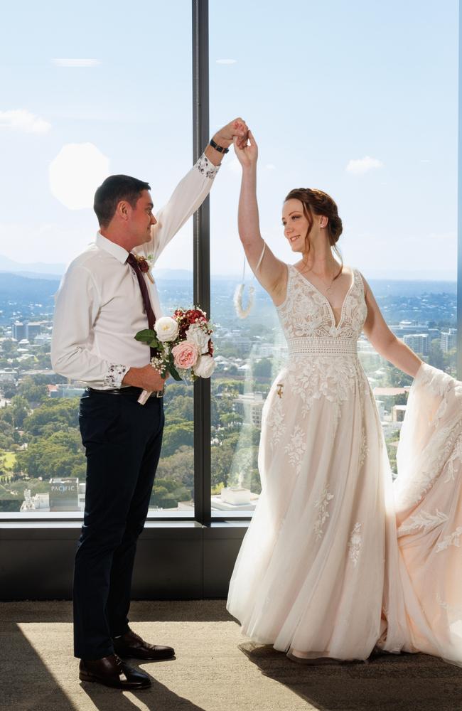 Nick Cruickshank and Renae Coutts celebrate saying ‘I do’. Picture: Dallas Love Photography