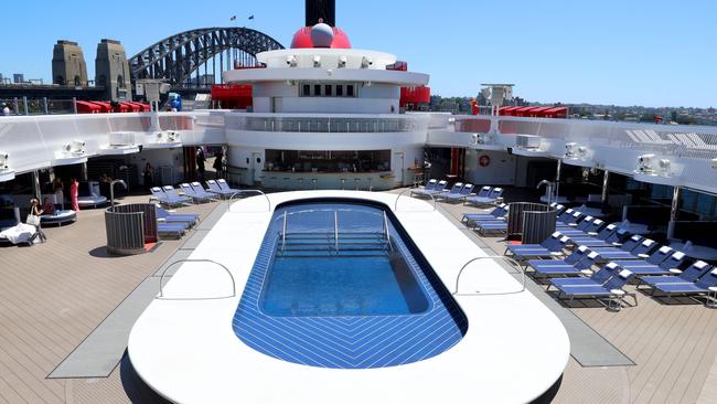 The pool deck of Lady Resilient – one of the ship’s two pools. Picture: NCA NewsWire / Damian Shaw