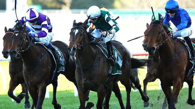 Kimochi (green and white silks) put herself in The Everest conversation after winning the Toy Show Quality last month. Picture: Jeremy Ng/Getty Images