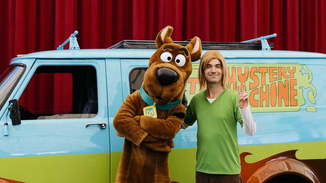 Scooby Doo and Shaggy with the Mystery Machine at Movie World. The Gold Coast theme park is investing $1m in the Scooby Doo coaster to give it cutting edge thematics and project imaging