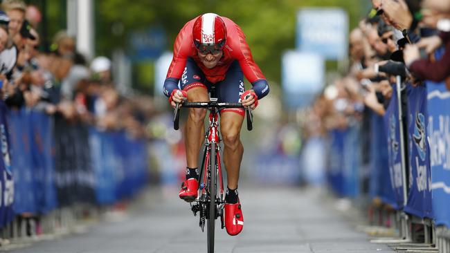 Herald Sun Cycling Tour 2016. Prologue. Will Clarke of the Drapac team powers to the line to record todays fastest time . Pic: Mchael Klein