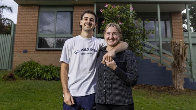 Brady Narayan, 22, and Emily Peak, 21, are looking to buy their first home and see benfit in the Coaltiion’s Super Home Buyer Scheme. Picture: Aaron Francis