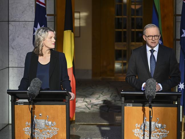 Home Affairs and Minister for Cyber Security Clare O'Neil with Prime Minister Anthony Albanese. Picture: NCA NewsWire / Martin Ollman